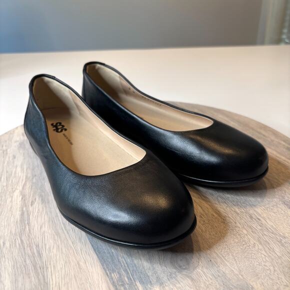 SAS Black Leather Ballet Scenic Flats Comfort Shoes Made in USA Women’s Size 8 - Picture 1 of 11
